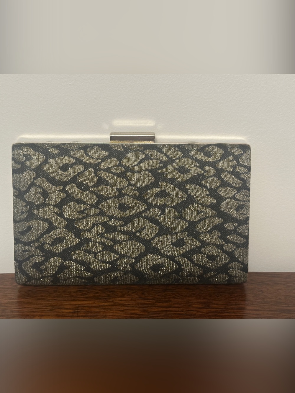 Banana Republic Black and Gold Leopard-Print Clutch